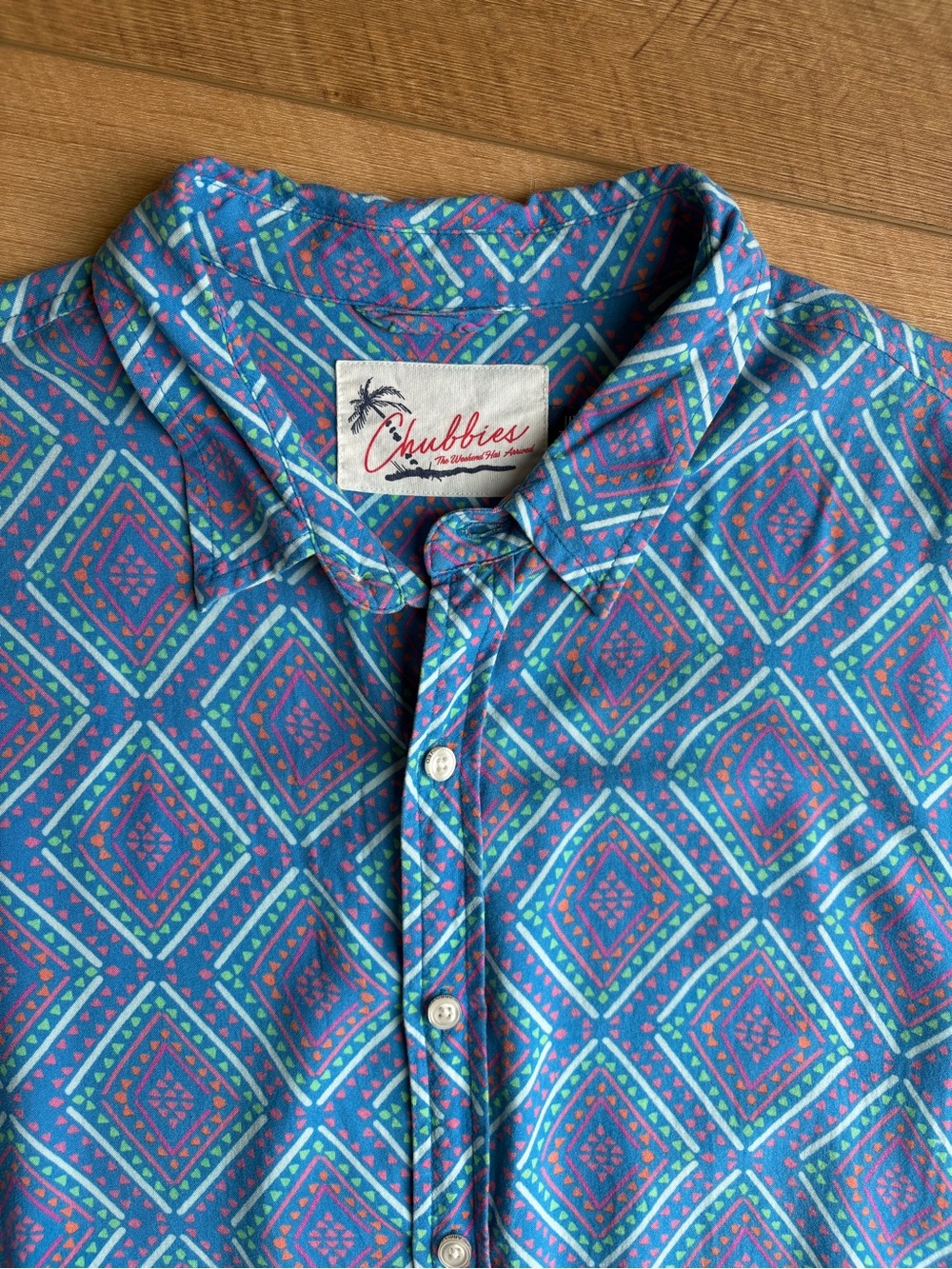 Chubbies The Weekend Has Arrived Geometric Short Sleeve Resort Shirt. Size Large